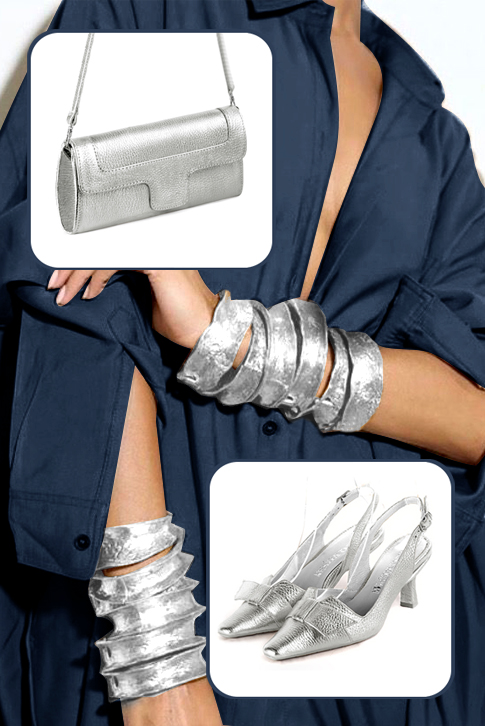 Light silver women's slingback shoes. Tapered toe. Medium spool heels. Top view - Florence KOOIJMAN